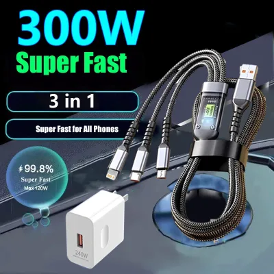 100W 3 in 1 Super Charging Cable 6A Type C Fast Charger Type-C Cable Data Nylon Braid Super Fast Charge 120W Cable Charger for All Smart Phone